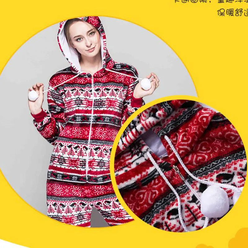 Jumpsuit Wanita Piyama Flanel untuk Anak Perempuan Pijama Pakaian Tidur Remaja Hangat Pakaian Dalam Natal Overall Pakaian Rumah Wanita