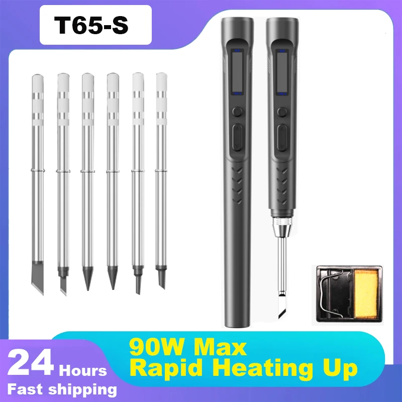 

T65-S Smart Electric Soldering Iron Adjustable Constant Temperature DC 90W PD 65W Fast Heat Portable Digital Welding Station Set