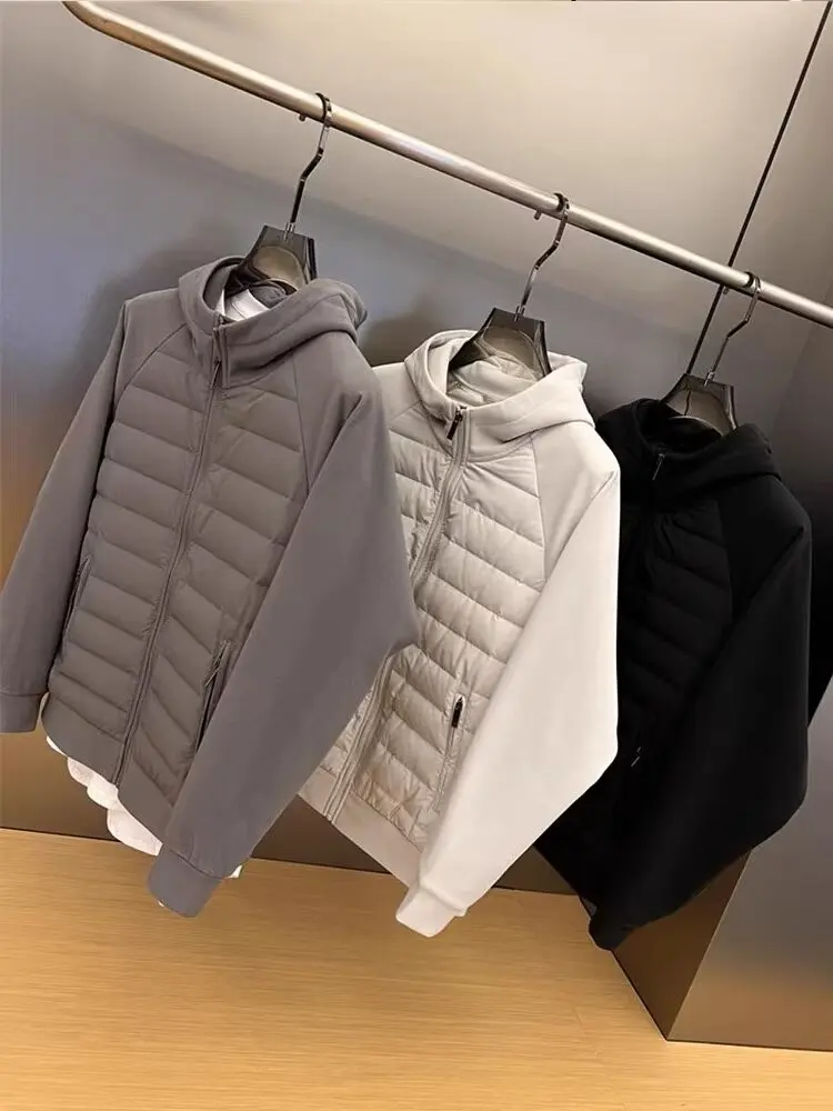 Winter New Men's Lightweight Casual Hooded Jacket Versatile Splicing Couple's Windproof and Cold Proof Cotton Jacket