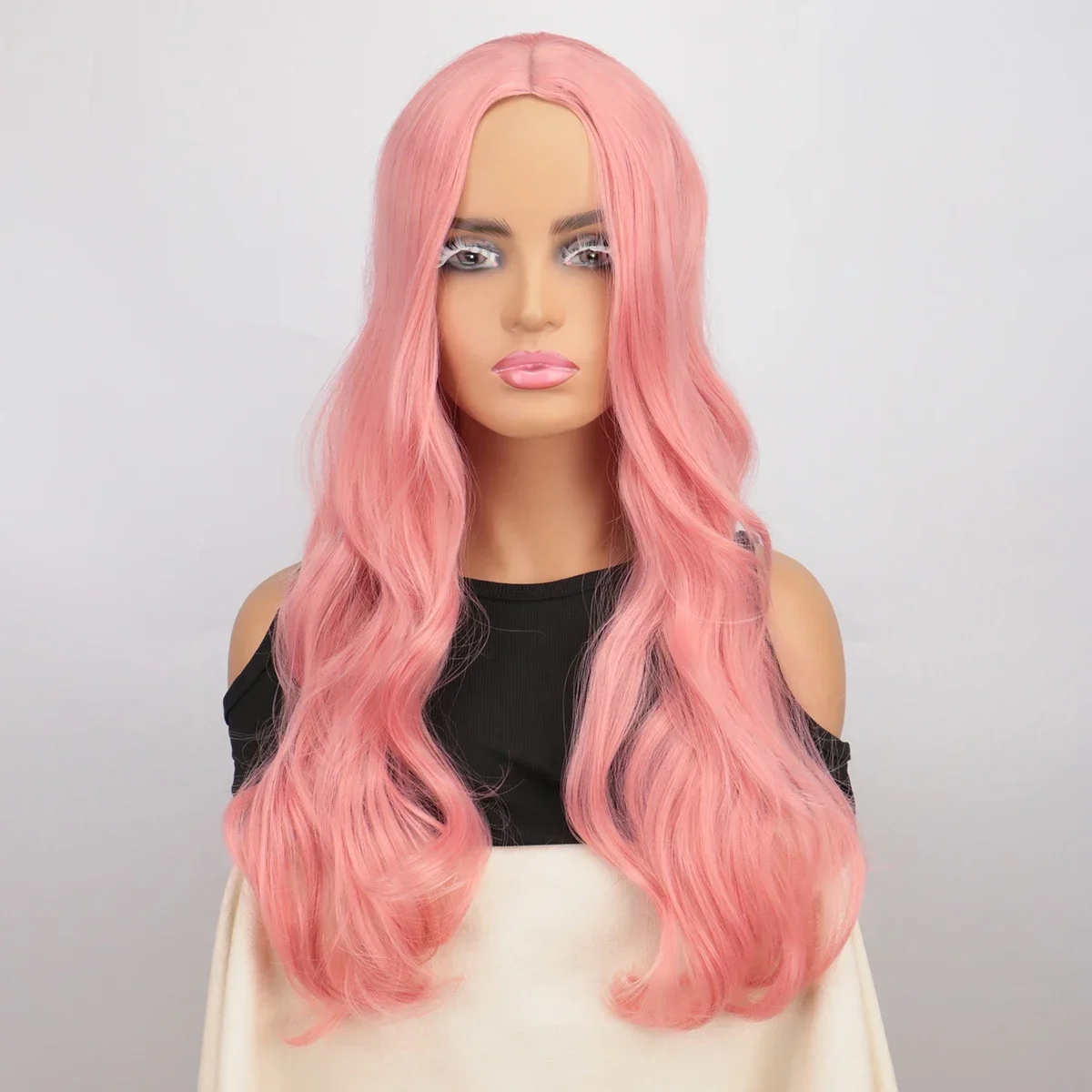 طويل مجعد متموج الوردي شعر مستعار تأثيري هالوين زي شعر مستعار للنساء الشعر الاصطناعية كوس حزب أنيمي الباروكات