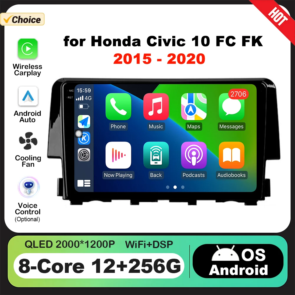 

9 inch Android OS for Honda Civic 10 FC FK 2015 - 2020 GPS Navi Car Radio Video Multimedia Player CarPlay 4G WiFi Bluetooth