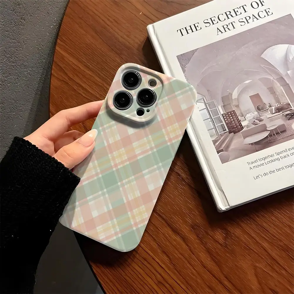 

Grid Texture Phone Case Korean INS For IPhone 16 15 14 13 12 11 Pro Max Plus Luxury Fine Hole Liquid Film Soft Shell