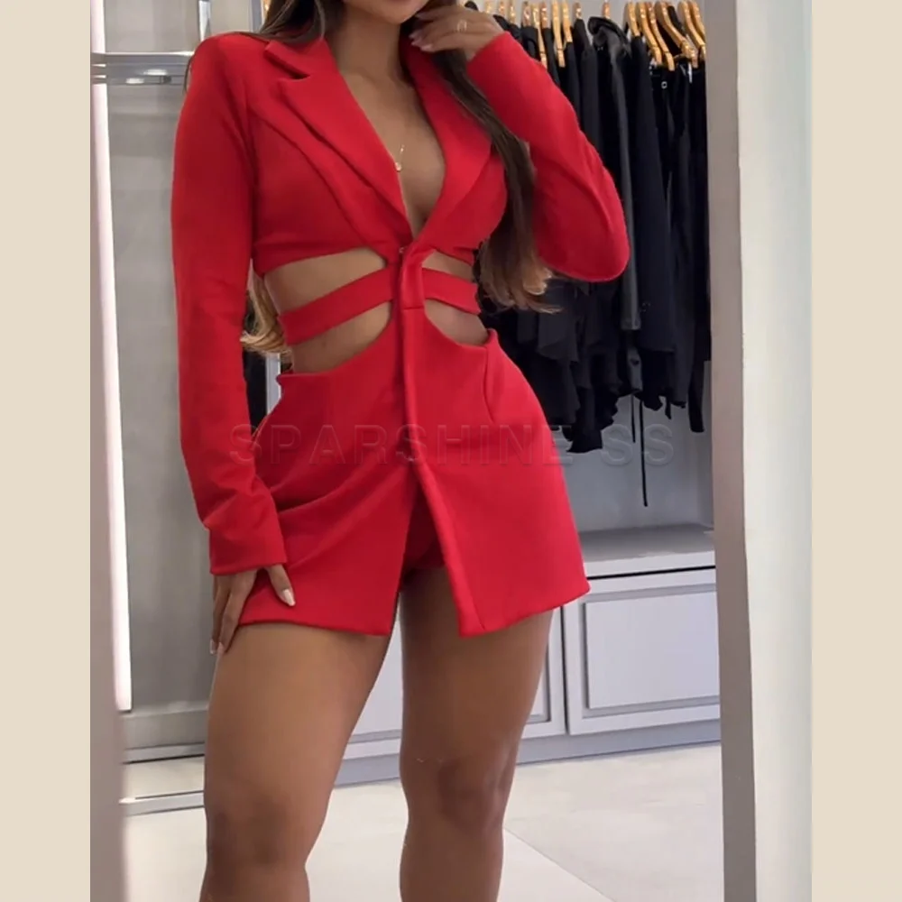 2025 Women Sexy Fashion Long Sleeve Garment Hollow Out Streetwear Elegant Suit Popular European and American Style Dresses