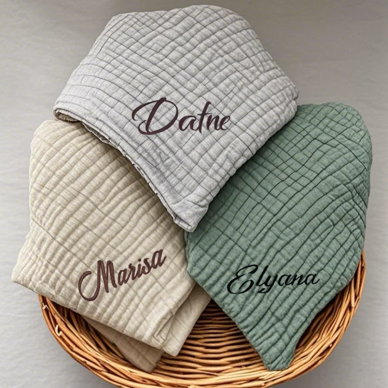 

Embroidery Name Baby Bath Towel Six Layer Gauze Cotton Swaddle Quick-Dry Absorbent for Newborn Nursing & Travel Beach Blanket