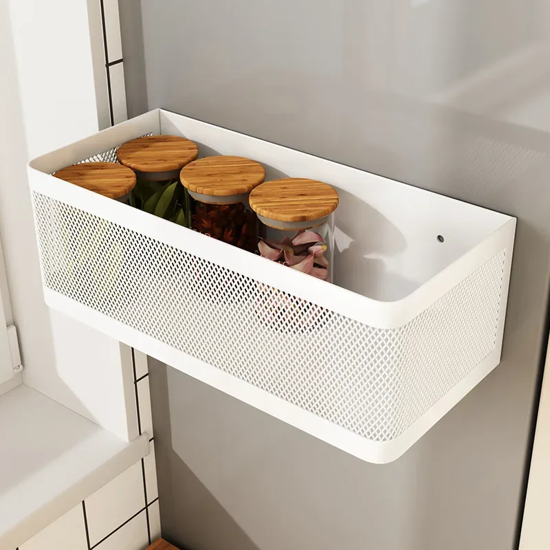 Magnetic Refrigerator Side Storage Rack Iron Space Saving Side Hanging Basket Kitchen Organizer Shelf Household Summary Holder