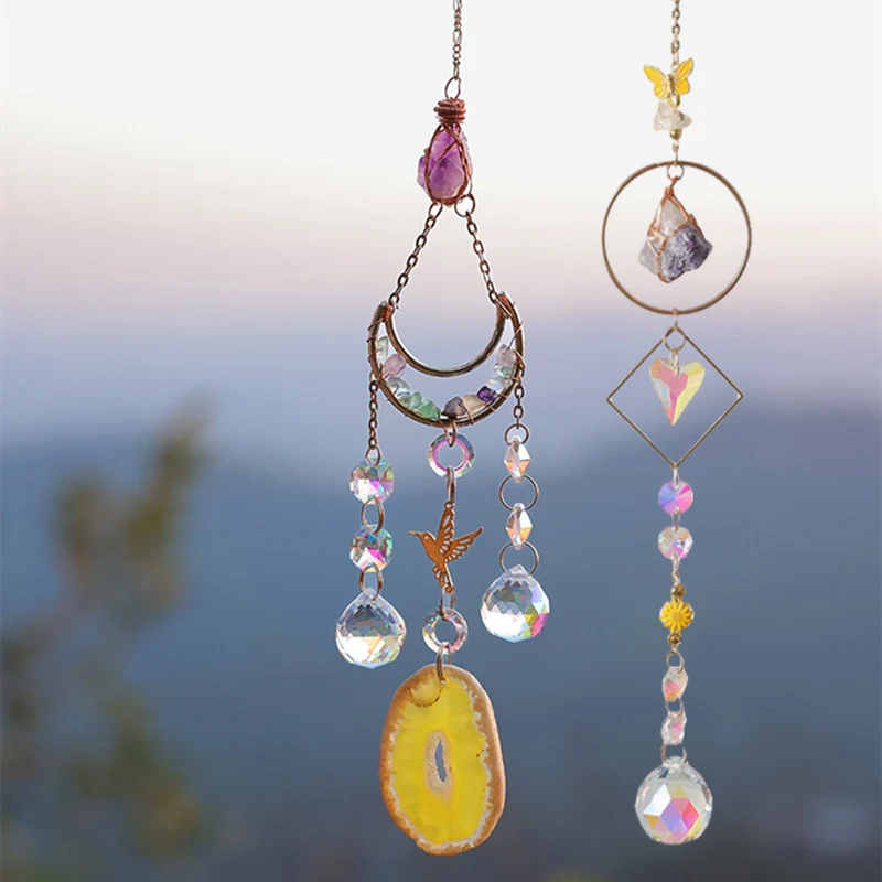 

Crystal Suncatcher Hanging Car Ornament Accessories Crafts Natural Stones Agate Rainbow Maker Sun Catcher Prism Window Decor