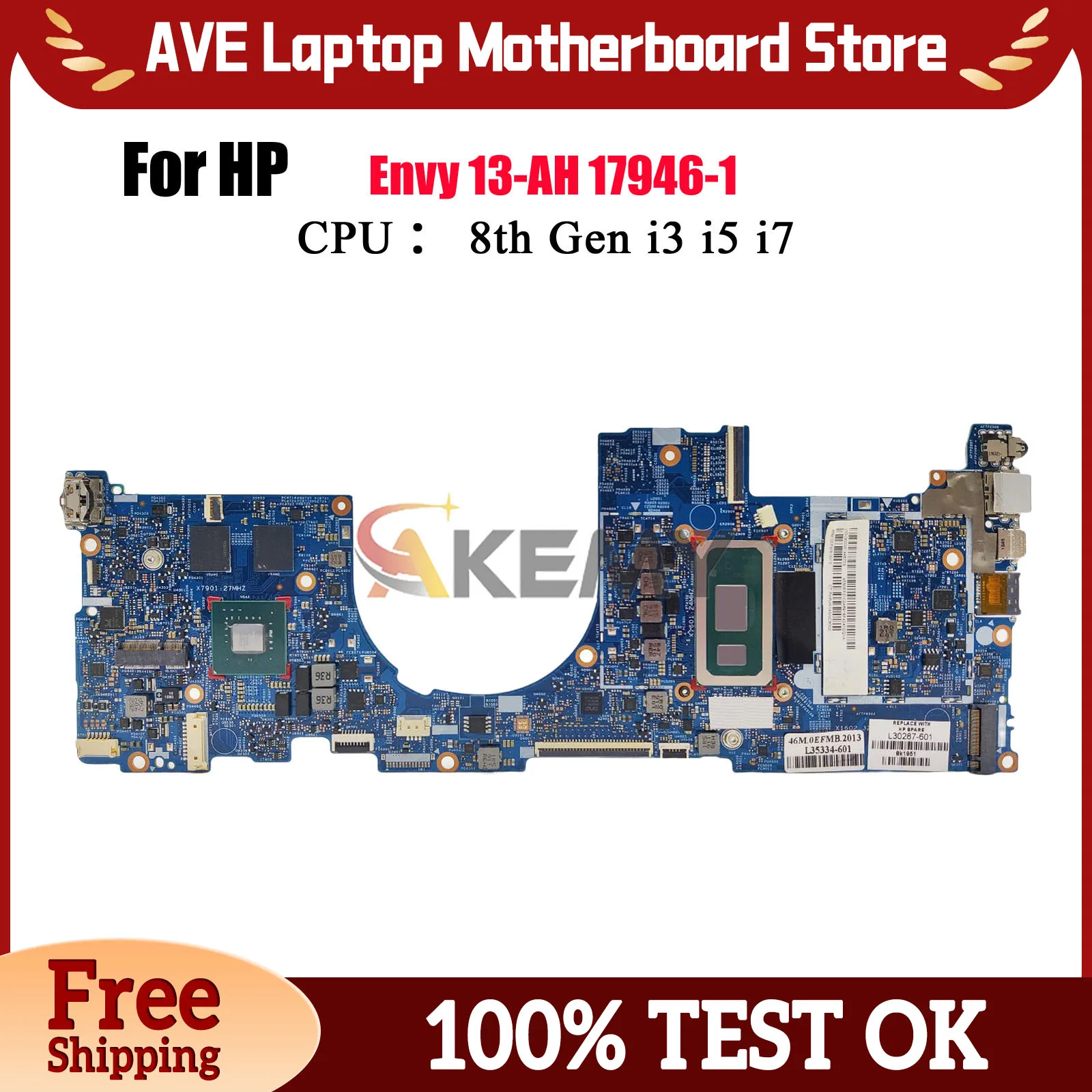 

17946-1 для ноутбука HP Envy 13-AH, материнская плата с i5-8265U i7-8565U MX150 L30287-601 L30285-601, 100% полностью протестировано