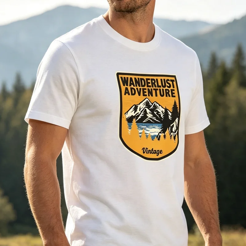 Wanderlust Adventure T‑Shirt Vintage Mountain Lake Print Tee Men Women Casual Outdoor Travel Camping Nature‑lover Top Cotton