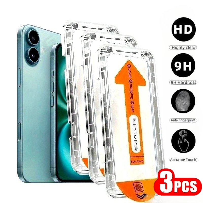 

3 шт. Защитная пленка для экрана с полным покрытием для iPhone 17 16 15 Pro Max 17 Air 16 15 14 Plus 13 12 14 Pro XS XR Простота установки закаленного стекла