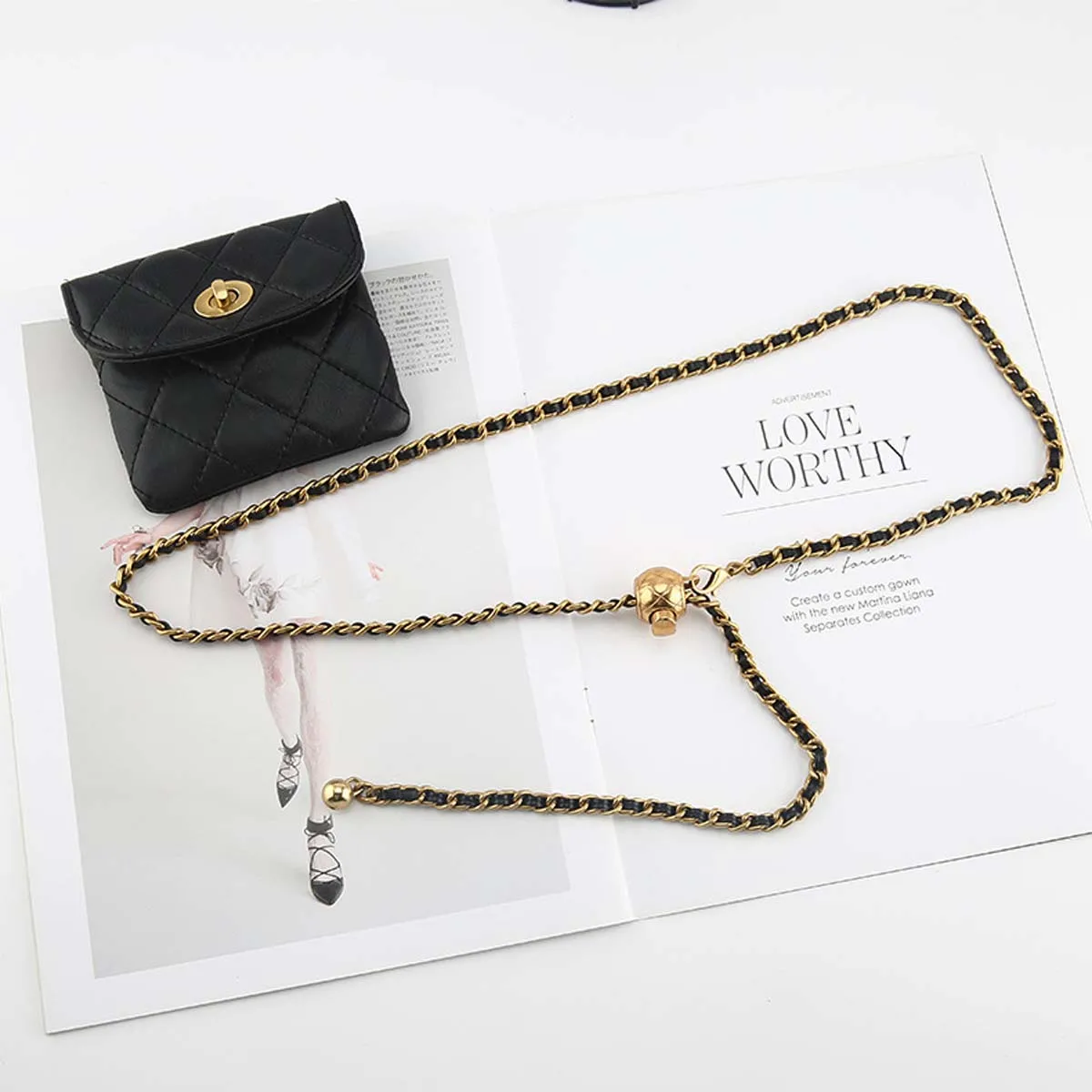 New Small Golden Ball Waist Chain Bag Female French Small Incense Wind Ringer Belt Bag Ins Mini Lightweight Chain Crossbody Bag