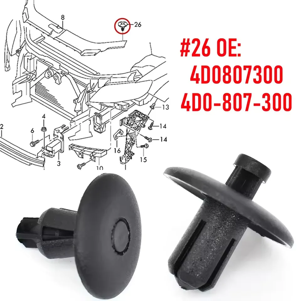 10PCS Car cover plate fixing clips for Audi A2 A4 A5 A8 Q3 Q5 S4 S5 S8 TT TTS Volkswagen CR7 4D0807300 Body clips Accessories