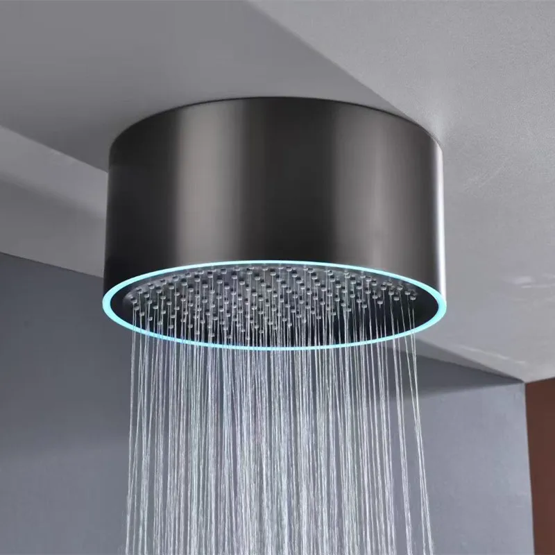 Matte Black LED Light Shower Faucet Set Bathroom Concealed Shower Mixer Rotate Massage Jet Color Change Head Ceramic Valve Rain