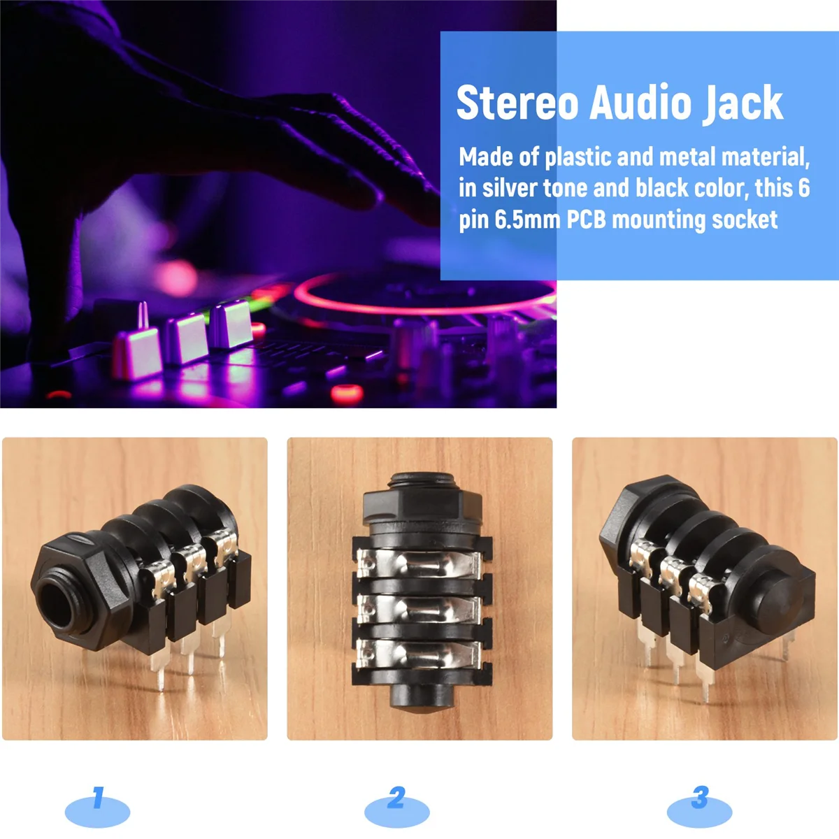 A88M 1/4" 6.5mm Stereo Audio PCB Panel Mount Headphone Jack Socket 6 Pin