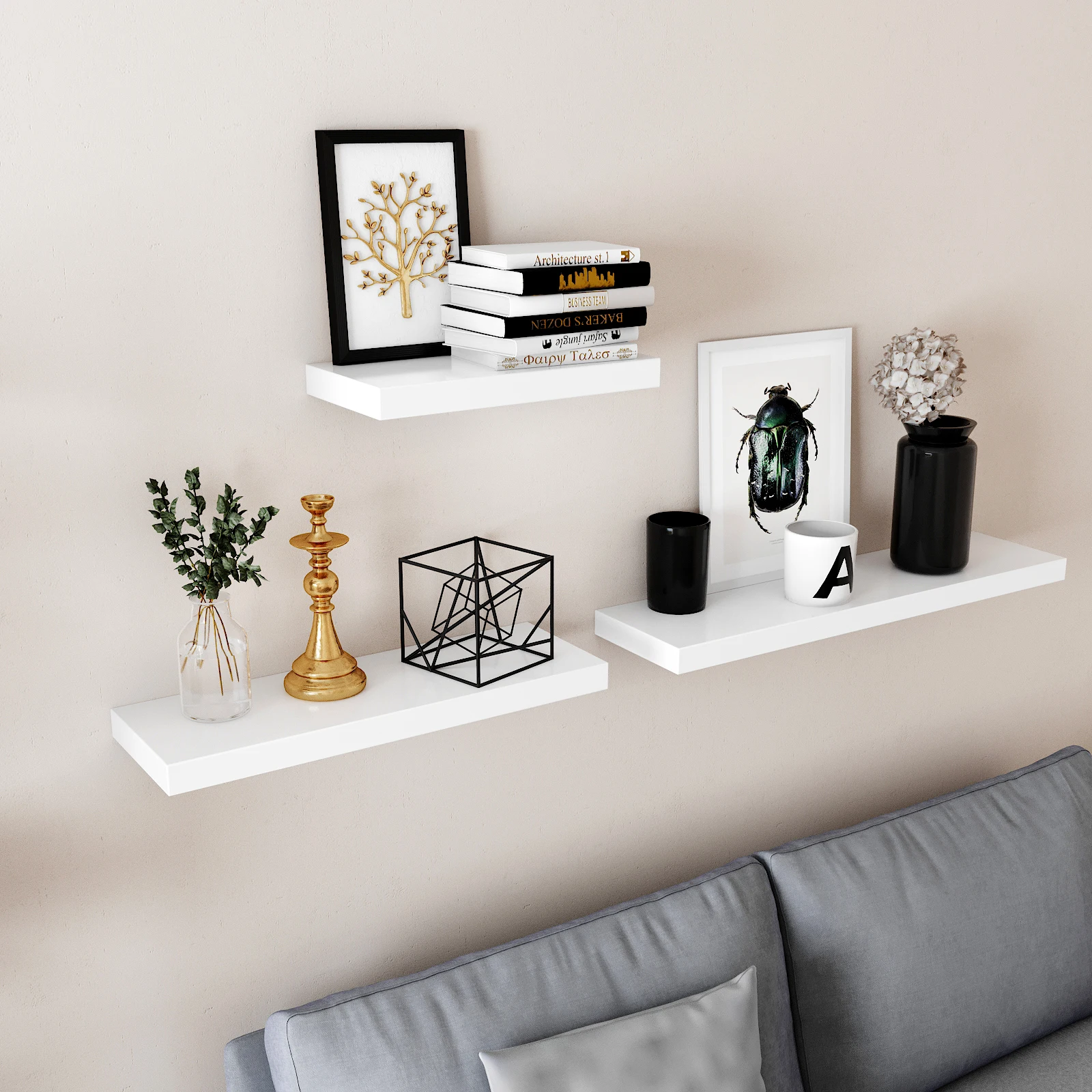 VASAGLE 2-Set Wandregal, für Bücher, Bilder, Deko, 80 x 20 x 3,8 cm,  MDF, für Wohnzimmer, Küche,Schlafzimmer, Badezimmer