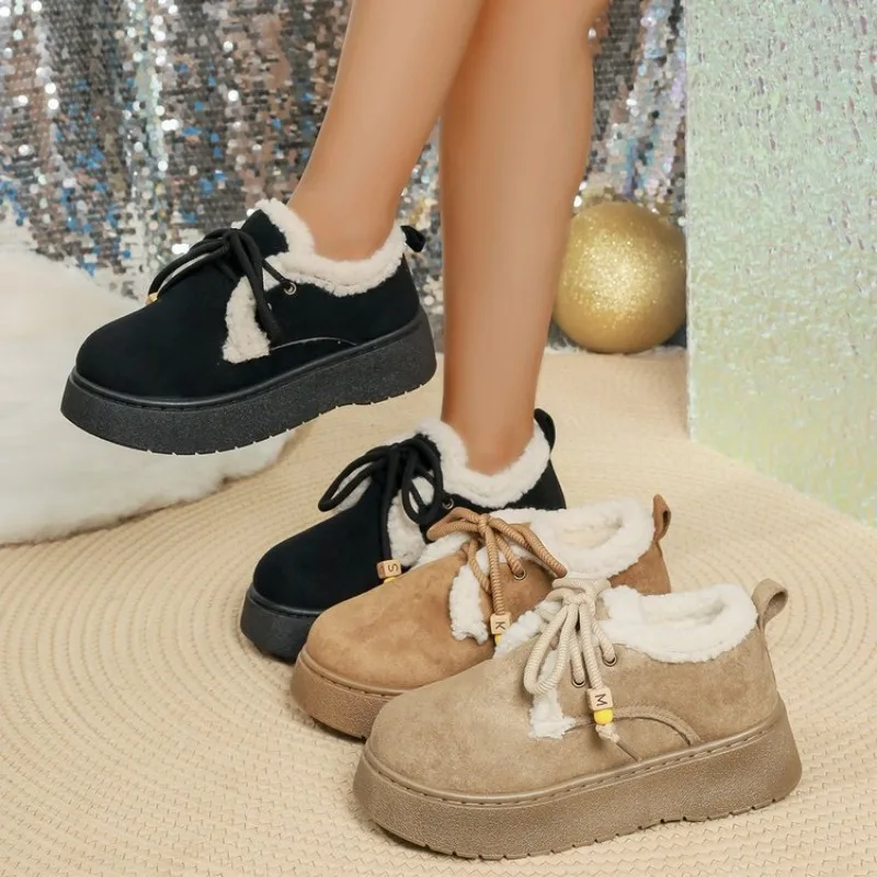 

Winter Round Toe Suede Comfortable Thick Sole Non Slip Casual Women's Boots Fashionable New Lace Up Warm and Elegant Snow Boots