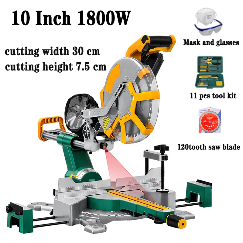 

Drawbar Miter Saw 10 Inch 1800W Multi-function 45 Degree Woodworking Cutting Machine All Copper Equipment