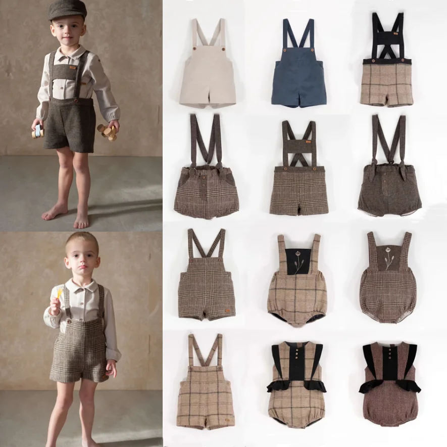 

Presale 2024AW Jumpsuit Thanksgiving Corduroy Shorts Boys Girls Vintage Kids Velvet Poplin Shorts Overalls for Kids 1-4Y