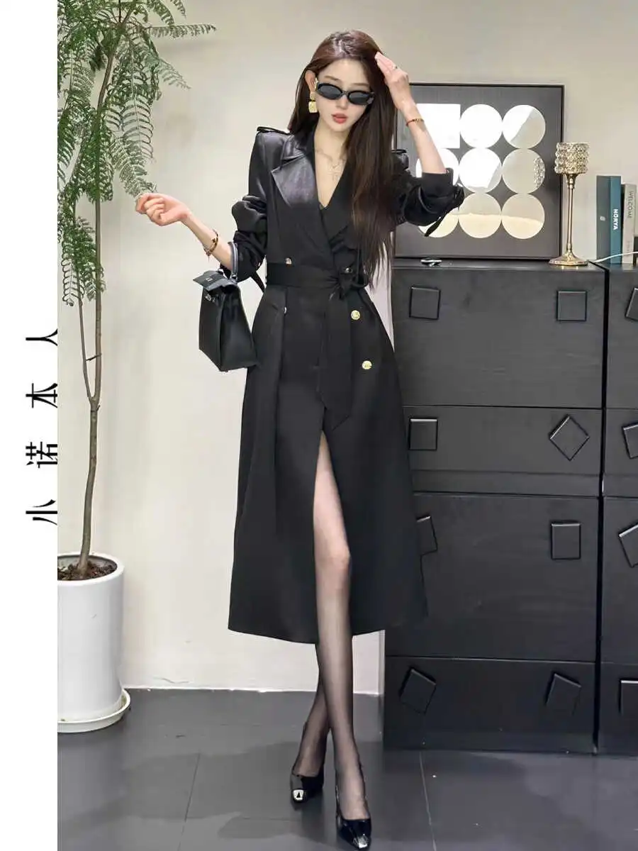 

Ele Belted Faionable Slimming Windbreaker Jaet Premium Quali Early Autumn New Sle Long Sve Polyester Fiber