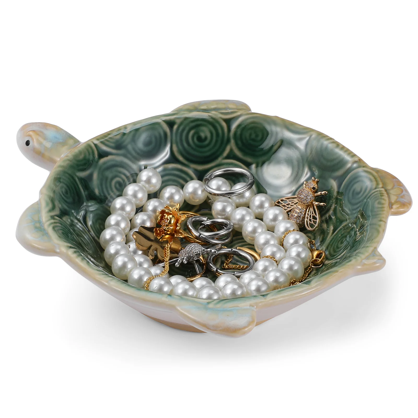 حاوية مجوهرات سيراميك صغيرة على شكل سلحفاة علبة حلية لخاتم القرط وقلادة تخزين عرض منظم تزيين سطح المكتب