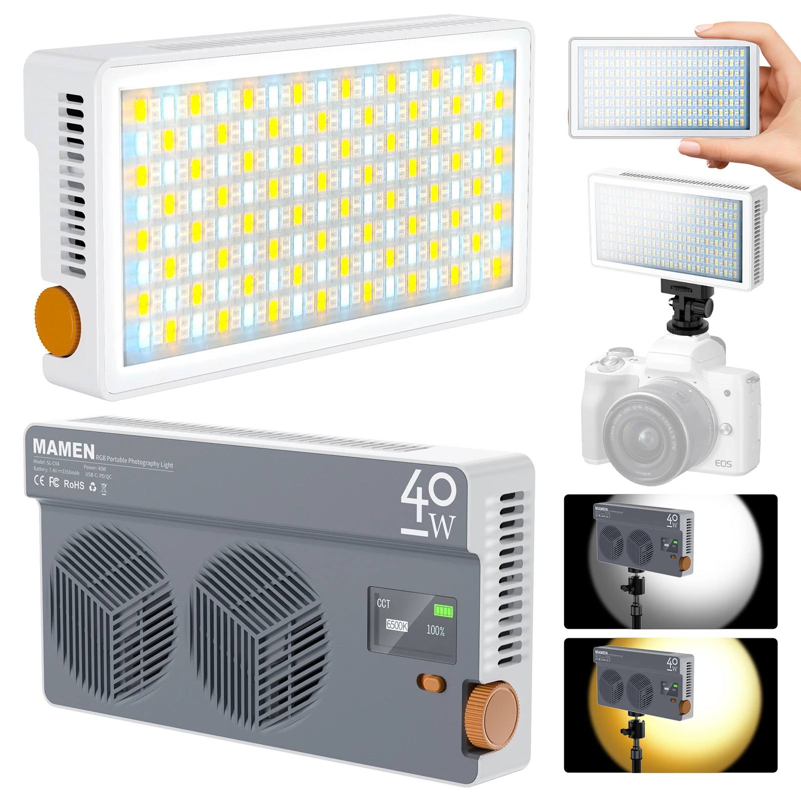 

MAMEN 25/40W Fill Light Dual Color Temperature Led Lights Professional 2500K-9000K Colorful RGB Light For Live Stream Vlog