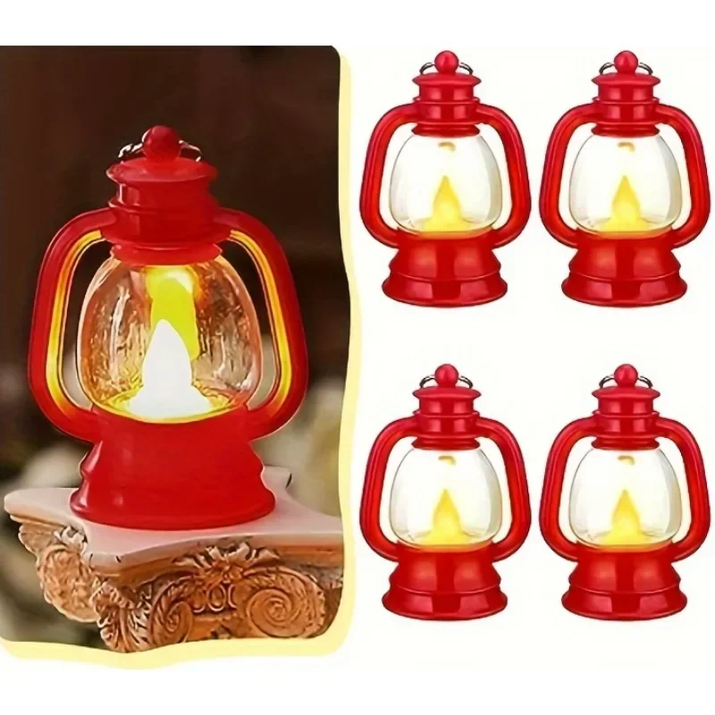 4pieces Vintage Flickering LED Mini Lantern Battery-Powered Hanging Candle Lights Wireless Switch Control