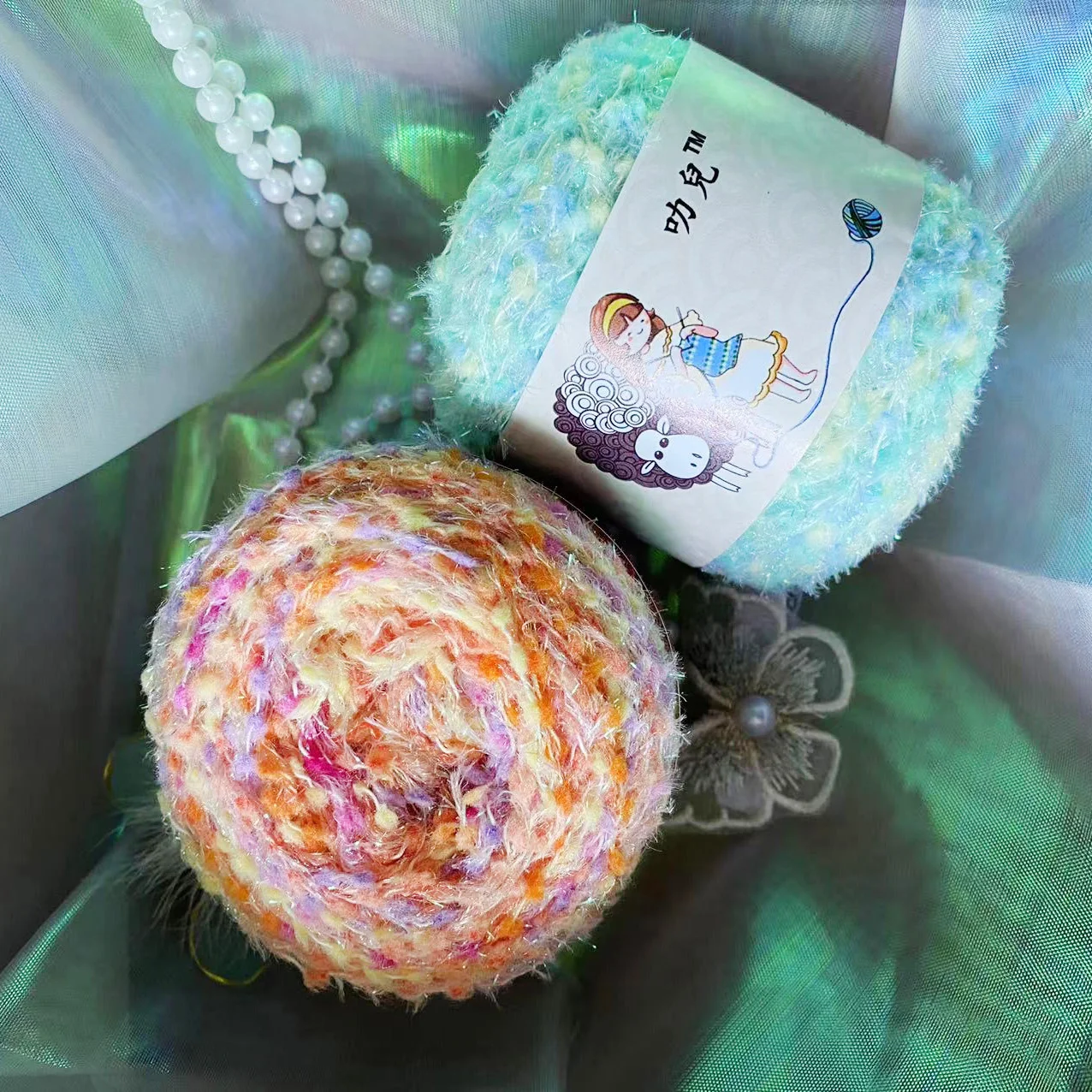 Dreamy Rice Bean Crochet Yarn, Nylon Polyester Macaron Metallic Thread, Hand Knitting Hat, Handbag Material, 115m