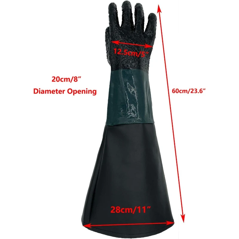 Rubber Sandblaster Gloves for Abrasive Blasting 60cm Length Be Used on Sandblast Cabinet Sand Blasting Gloves with Particle
