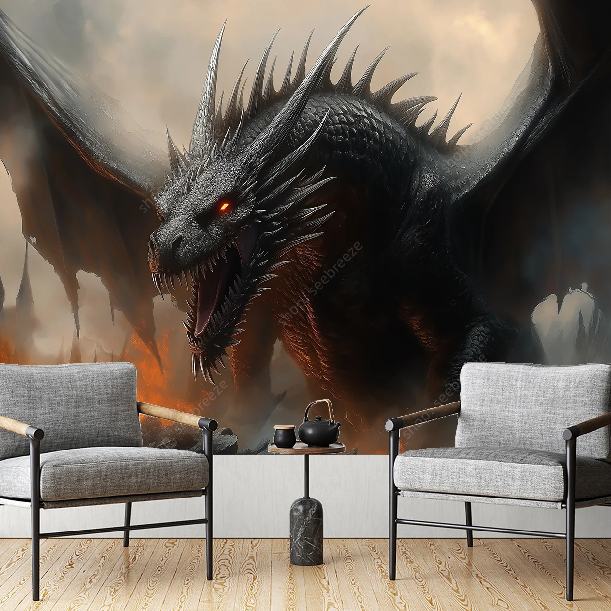 Tapeçaria de dragão feroz criatura mítica arte de parede para quarto sala de estar decoração fantasia temática estilo boêmio design de decoração de casa