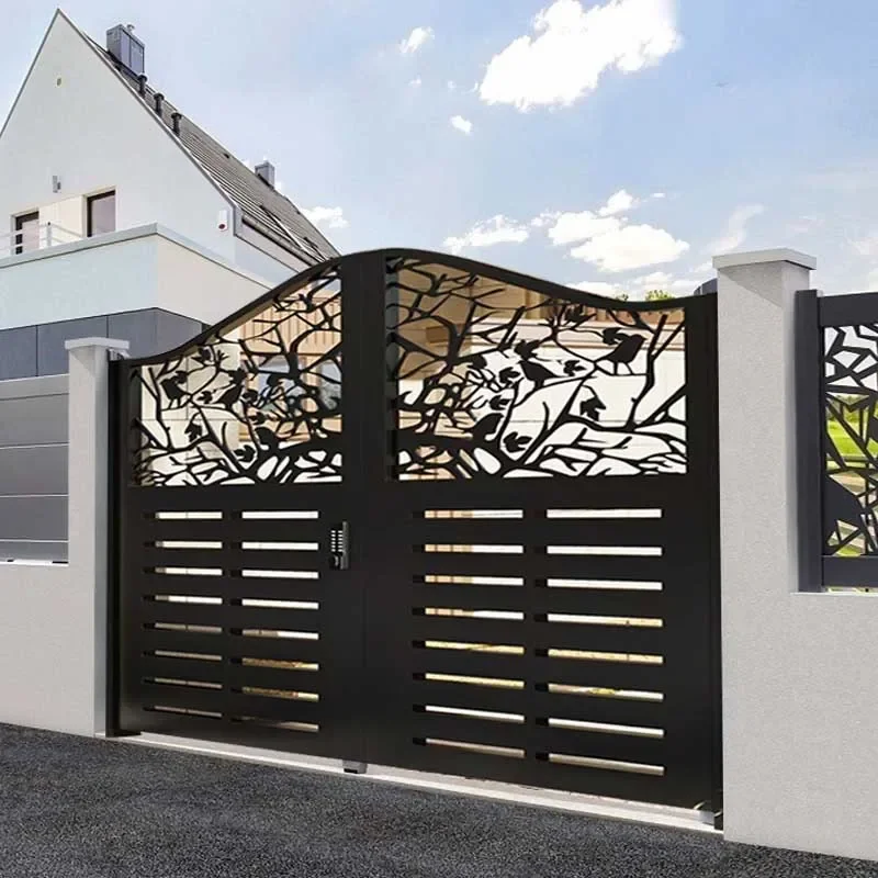 for European Style Villa Yard Garden Gate Aluminum Alloy Stainless Steel Wrought Iron Engraving Rural Fence Gate