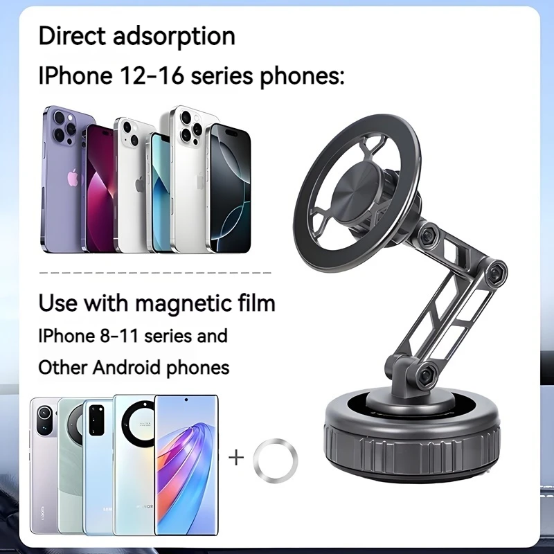 G188S Универсальные вакуумные чашки Магнитный автомобильный держатель для телефона Трехосевой складной 360° °   Вращающееся крепление идеально подходит для стекла в ванной комнате в спальне