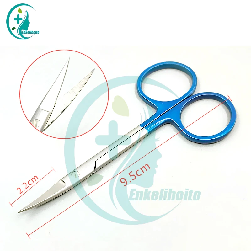 Cesta Handle Eye Scissors, Ponta Curvada Reta, Cirurgia Plástica de Pálpebra Dupla, Tesoura Cirúrgica Médica, 9,5 cm