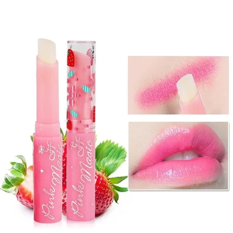 Batom Natural Hidratante Morango, Hidratante, Mudança de Cor, Bálsamo Labial, Longa Duração, Nutritivo, Cuidado Labial, Cosméticos, 1Pc