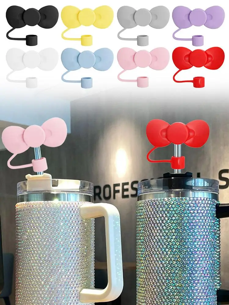 Lovely Bow Straw Covers Cap Toppers pour Stanley, 30 et 40 OZ TumJeff Cup, Réutilisable, Cute Silicone Straw Tips, veds Protect Covers, New