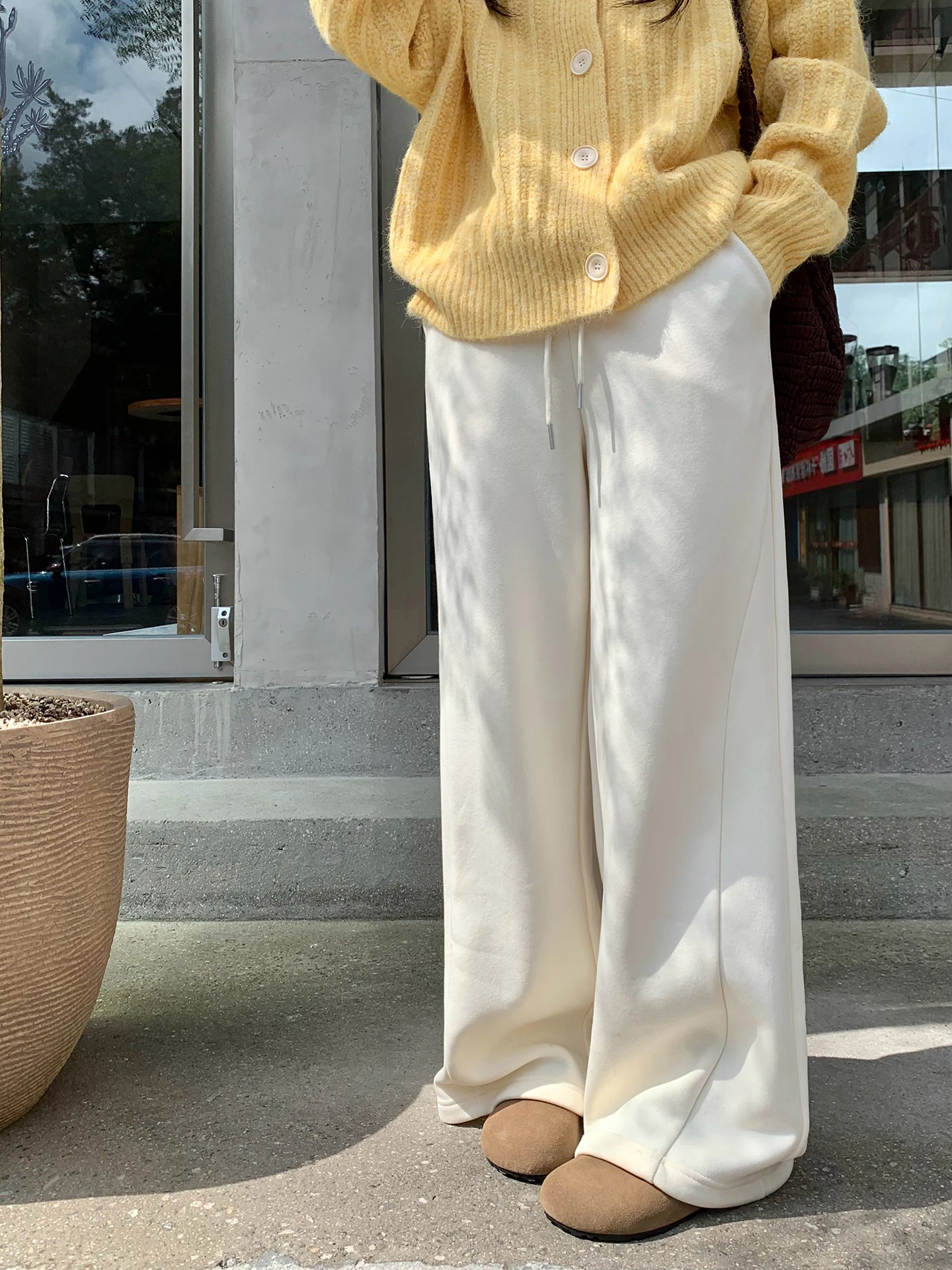 

Женские прямые повседневные брюки, осенне-зимние, новые, универсальные спортивные брюки с высокой талией, на резинке, широкие, длинные