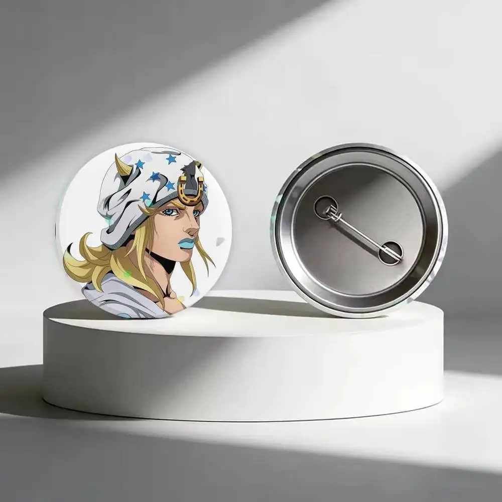 Jojo Steel Ball Run Laser Badge Creative Pins Brooch for Bag Clothes Hat Decor Gifts Fans Collect