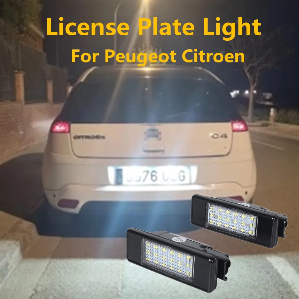 2X White Error Free LED Car License Plate Light Bulbs Accessories For Citroen C2 C3 C4 C5 C8 Peugeot 407 308 3008 207 307 106