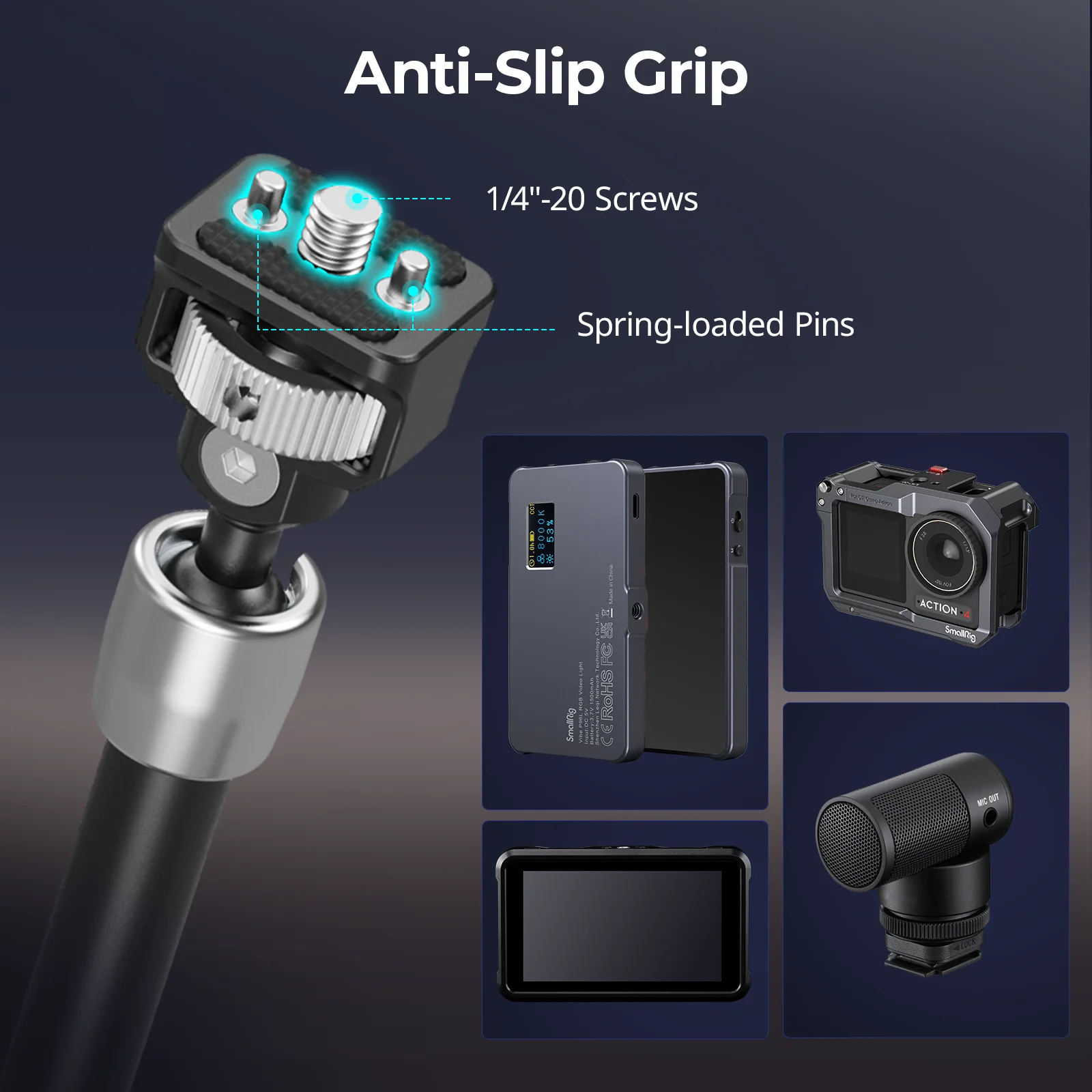 SmallRig 7/11 بوصة دعم الذراع السحري مع 1/4 "-20 مسامير ودبابيس قابلة للسحب لشاشات أضواء الفيديو الهواتف الذكية وكاميرا الحركة