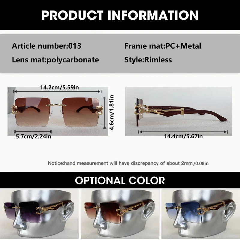 Mode Randlose Quadratische Sonnenbrille Für Mann Leopard Design Gradienten Sonnenbrille Frau Luxus Outdoor Brillen UV400 – Detail 1