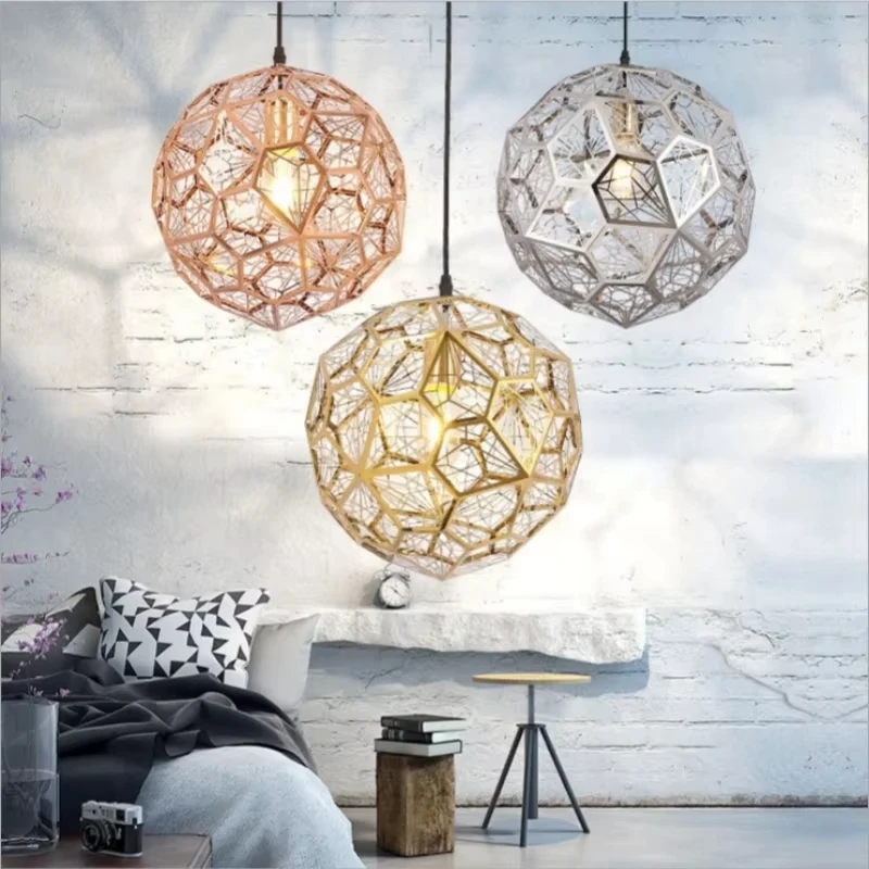 Italy Modern Gold Copper Silver Etch Web Pendant Lights Art Diamond Ball Stainless Steel Dining Room Bedroom Hanging Lamps