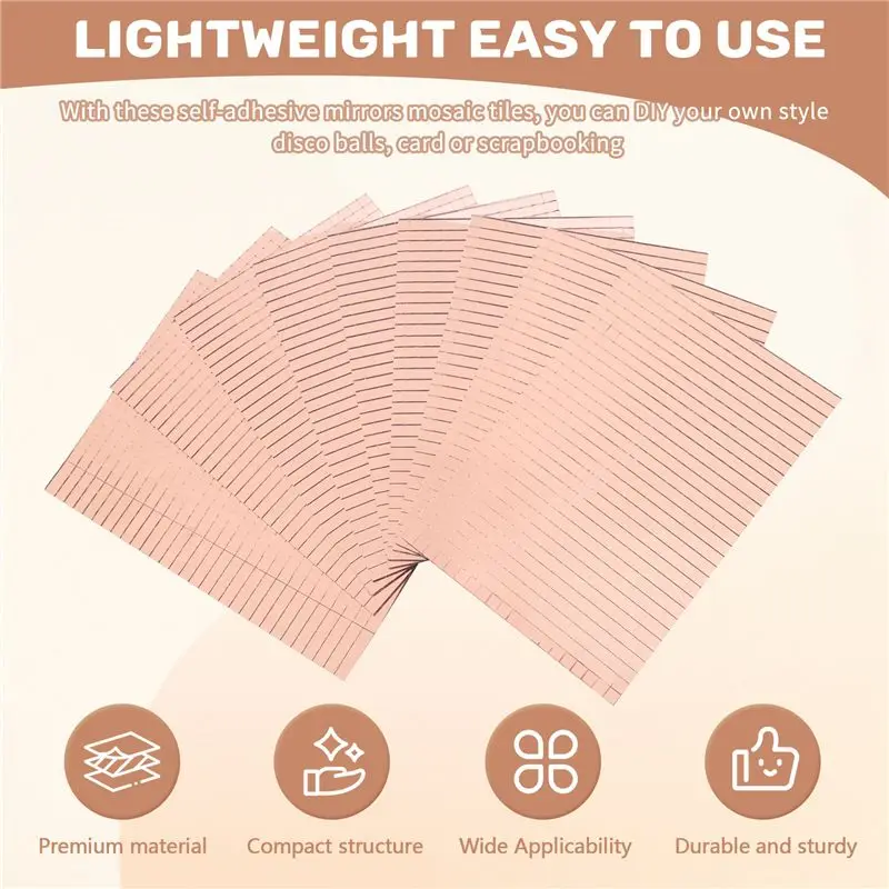 BHBD-6000Pcs Self-Adhesive Mirrors Mosaic Tiles, 10 Sheets Glass Tile 5X5mm Glass Mirrors Mosaic Tiles Sticker (Rose Gold)
