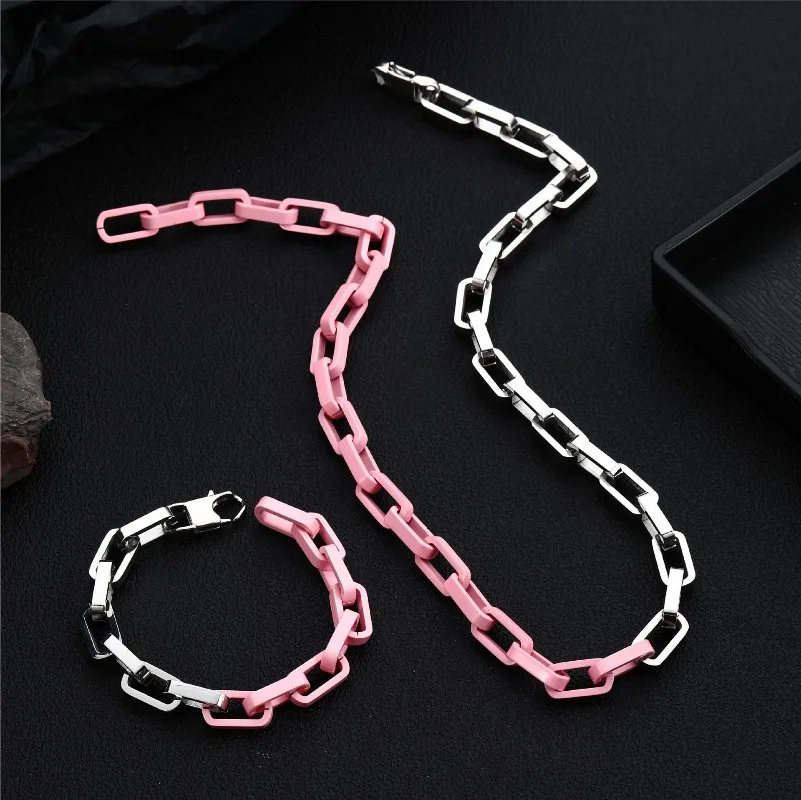 2026 Hot Selling Titanium Steel Cuban Link Necklace, Painted Splicing Design, Luxury Hip Hop Thick Chain for Men