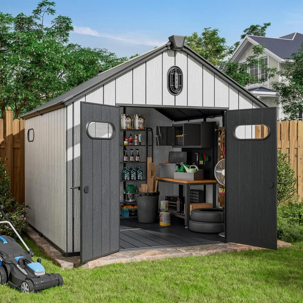 10' X 8' Outdoor Storage Shed, Easy Assembly, Durable Resin Material Resists Rust Rot and Decay, Garden Resin Tool Storage Shed