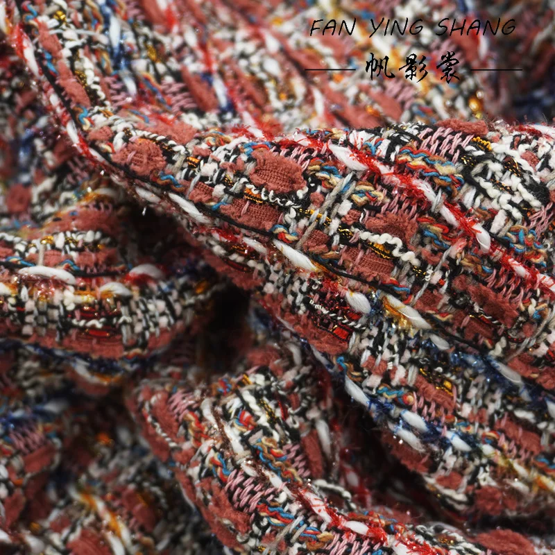 

Модная твидовая ткань 2026 года: яркие цвета (красный, черный, синий) для пальто, шитья, рукоделия, DIY