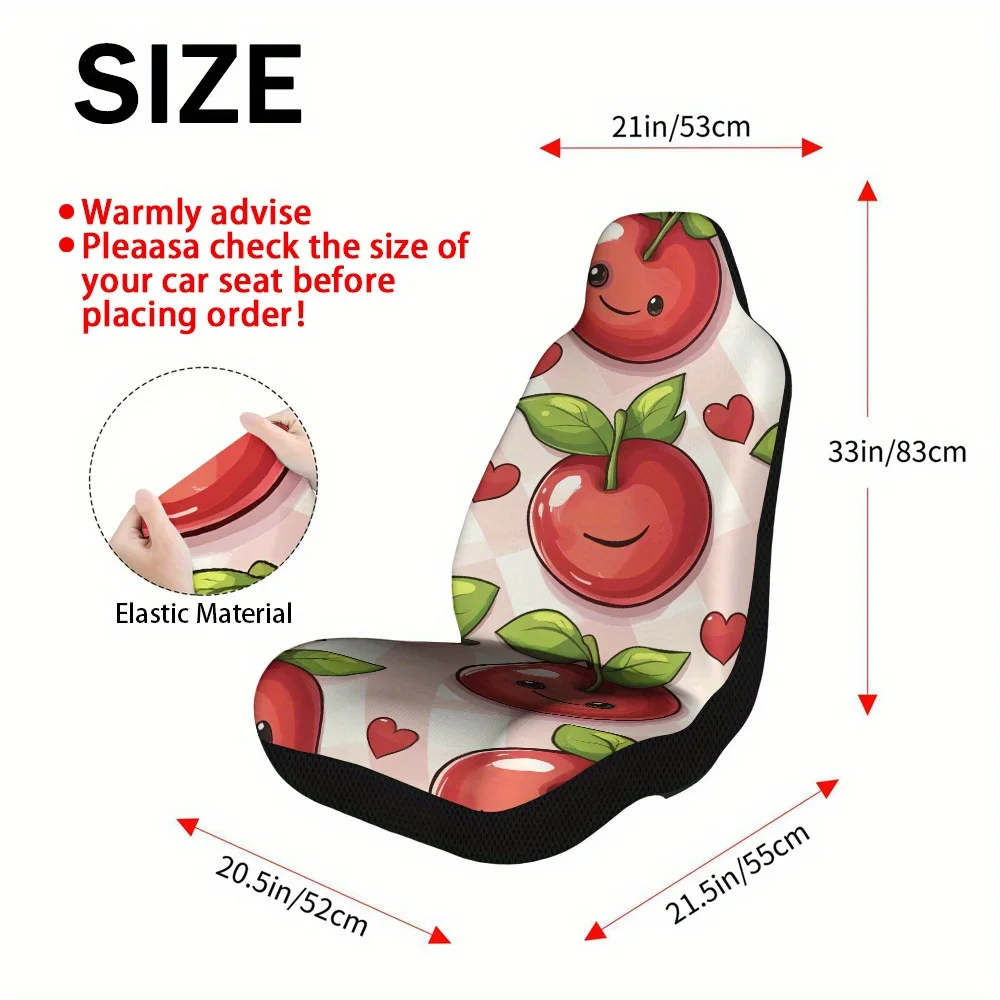 2pcs Smiling Cherries Design Seat Cover Set – Trendy, High-End Comfort, Durable Seat Protectors, Fit, Easy To Clean, All-Seas