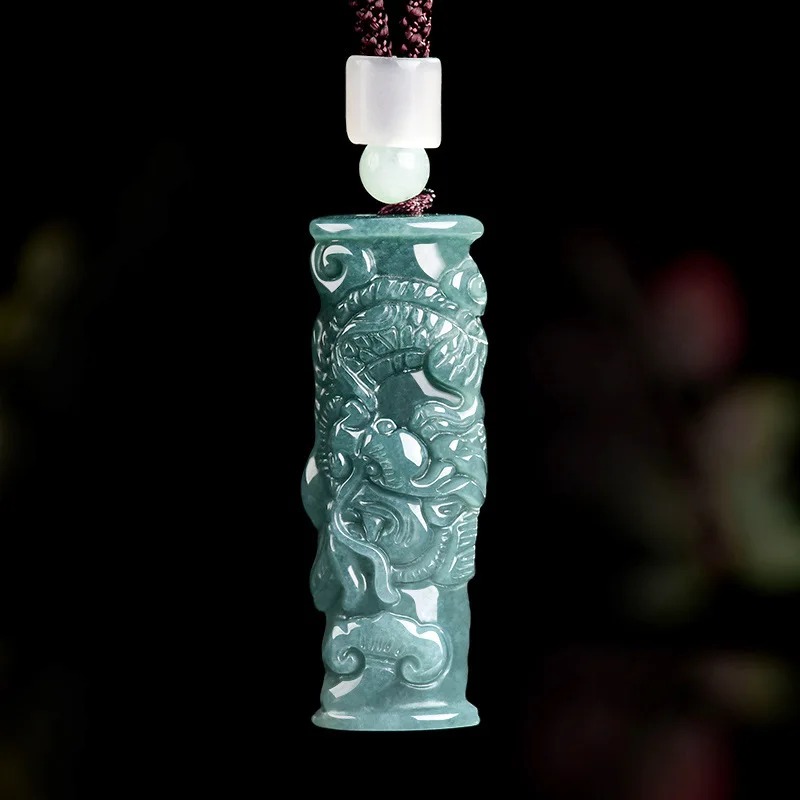 

Natural A-Grade Blue Jadeite 3D Column Pendant, High Type Adjustable Unisex Necklace Healing Energy