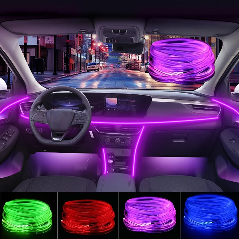 

Светодиодная лента RGB 2/3/4/5 м, интерьер автомобиля, оптоволокно USB, управление через приложение, скрытая установка, атмосферная лампа