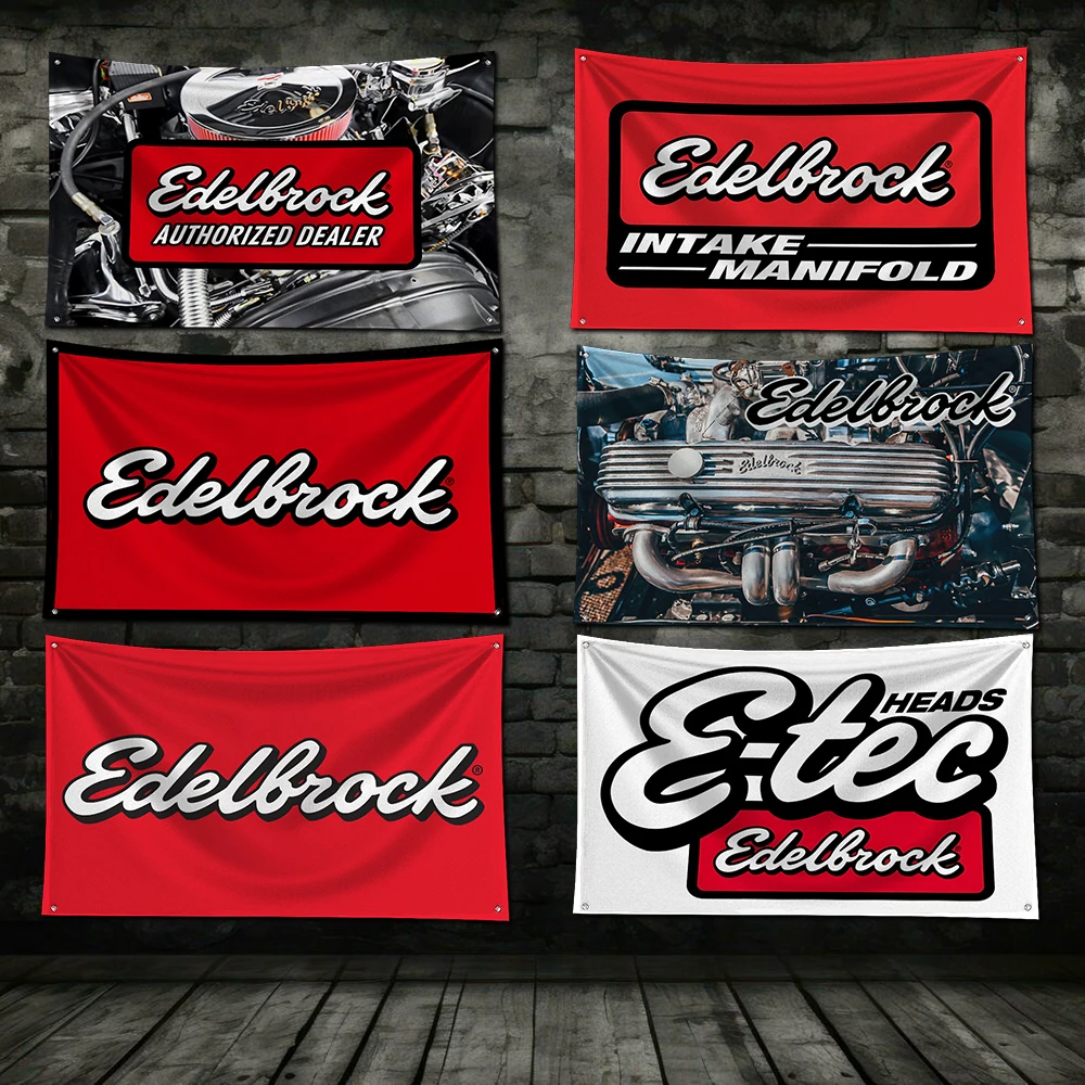 3x5 pés carro de corrida edelbrocks bandeira poliéster impressão digital banner para garagem arte da parede fora da porta decoração com ilhós de bronze