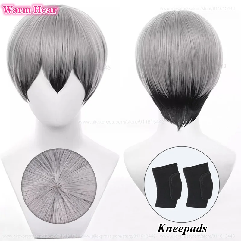 Shinsuke Kita Synthetic Wig Anime Cos Short 30cm Silver Gradient Black Cosplay Anime Wig Heat Resistant Wigs Halloween + Wig Cap