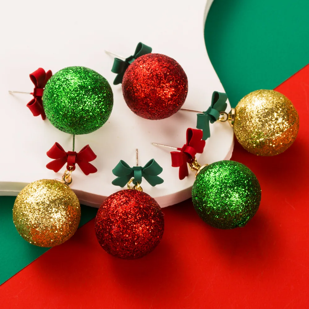 2023 New Fashion Christmas Personalized Creative Bow Ball Stocking Earrings Alloy Oil Drop Earrings Accessories Wholesale