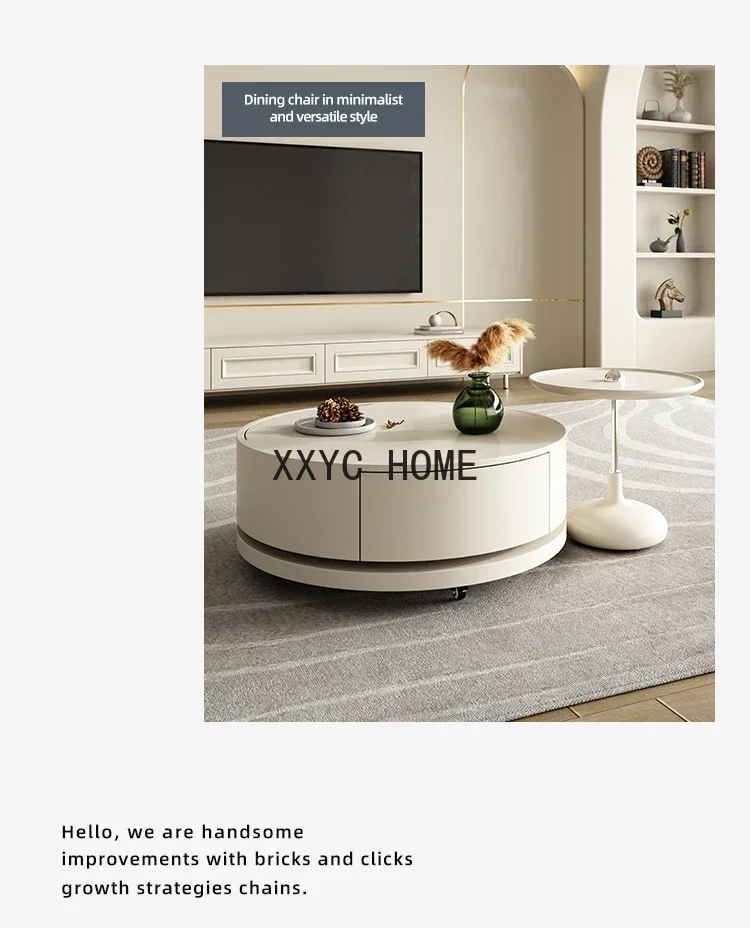 Light French Cream Style Tea Table Living Room Home round Tea Table Size Tea Table Combination Paint Rotating Folding Storage